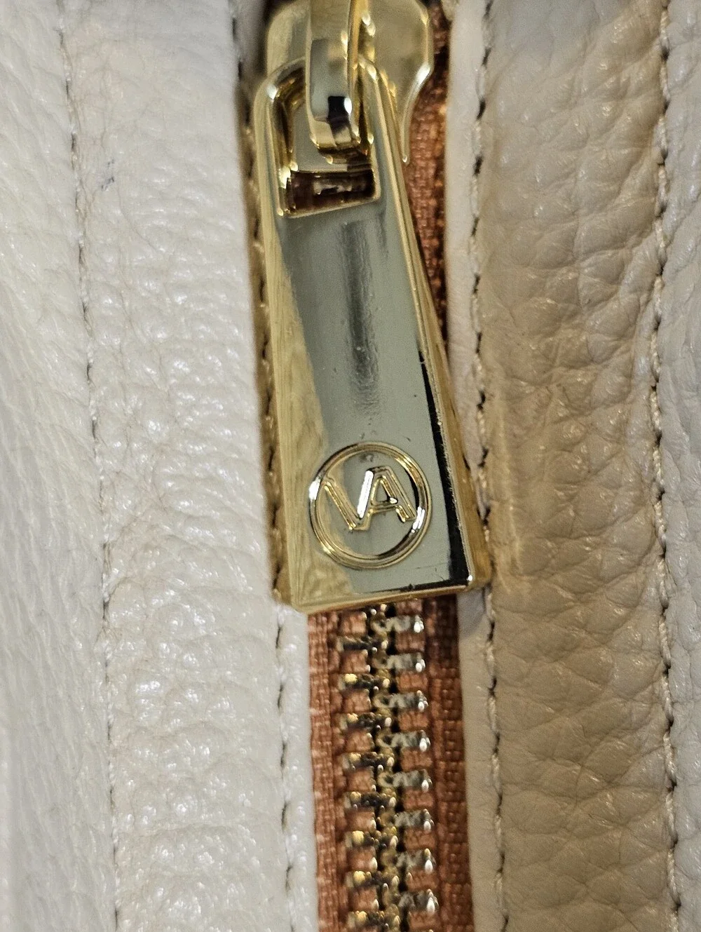 VALENTINA Italy Cream Pebbled Leather Tote Bag with Tan Straps